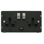 Click SIN570BKSS Stainless Steel Definity Ingot 2 Gang 13A 1x 2.1A USB-A Switched Socket Insert - Black Insert