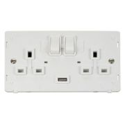 Click SIN770PW White Definity 2 Gang 13A 1x 2.1A USB-A Switched Socket Insert - White Insert