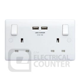 BG Electrical 822U3 Moulded White Round Edge 2 Gang 13A 2x USB-A 3.1A 1 Pole Switched Socket  image