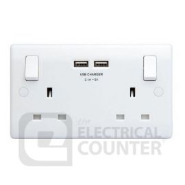 BG Electrical 822U3 5 Pack Moulded White Round Edge 2 Gang 13A 2x USB-A 3.1A 1 Pole Switched Socket  (5 Pack, 9.57 each) image