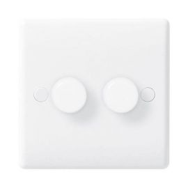 BG Electrical 882 Moulded White Round Edge 2 Gang 200W 2 Way Trailing Edge Dimmer Switch image