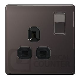 BG Electrical FBN21B Nexus Flatplate Screwless 5 Pack Black Nickel 1 Gang 13A 2 Pole Switched Socket (5 Pack, 6.48 each)