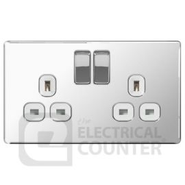 BG Electrical FPC22W Nexus Flatplate Screwless 5 Pack Polished Chrome 2 Gang 13A 2 Pole Switched Socket - White Insert (5 Pack, 5.76 each)