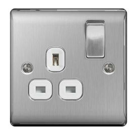 BG NBS21W Nexus Metal Brushed Steel 1 Gang 13A Switched Socket - White Insert