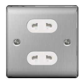 BG NBS98W Nexus Metal Brushed Steel 2 Gang 16A Unswitched Euro Socket image