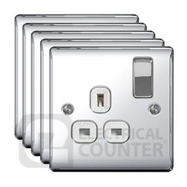 BG NPC21W 5 Pack Nexus Metal Polished Chrome 1 Gang 13A Switched Socket - White Insert (5 Pack, 5.32 each)