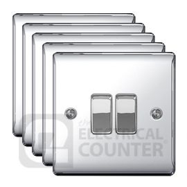 BG Electrical NPC42 5 Pack Nexus Metal Polished Chrome 2 Gang 20A 16AX 2 Way Plate Switch (5 Pack, 4.71 each) image