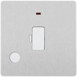 BG PCDBS54W Brushed Steel Evolve 13A Flex Outlet Neon Unswitched Fused Spur Unit - White Insert