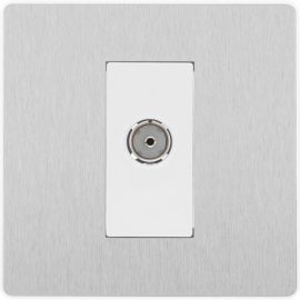 BG PCDBS60W Brushed Steel Evolve Co-Axial Socket Outlet - White Insert image