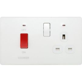 BG PCDCL70W Pearlescent White Evolve 45A 2 Pole Cooker Control Unit 13A Switched Socket - White Insert image