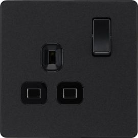 BG PCDMB21B Matt Black Evolve 1 Gang 13A Switched Socket Outlet - Black Insert image