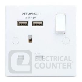 BG Electrical 921U2 USBeautiful 1 Gang Switched Socket Single Pole with 2x 2.1A Type A USB White Rounded Edge 13A