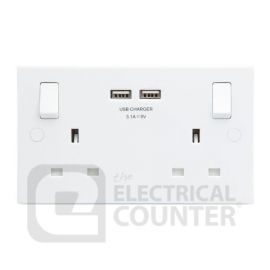 BG Electrical 922U3 USBeautiful 2 Gang Switched Socket Single Pole with 2x 3.1A Type A USB White Rounded Edge 13A image