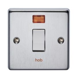 Crabtree 4012/3SC/HB Raised Satin Chrome 1 Gang 32A 2 Pole 'hob' Neon Control Switch - White Insert