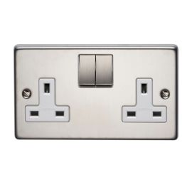 Crabtree 4316/DSS/6 Raised Stainless Steel 2 Gang 13A 2 Pole Switched Socket - White Insert