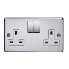 Crabtree 4316/SC/6 Raised Satin Chrome 2 Gang 13A 1 Pole Switched Socket - White Insert image