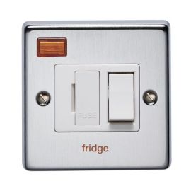 Crabtree 4832/3SC/FR Raised Satin Chrome 13A 2 Pole 'fridge' Neon Switched Fused Spur Unit - White Switch/Insert