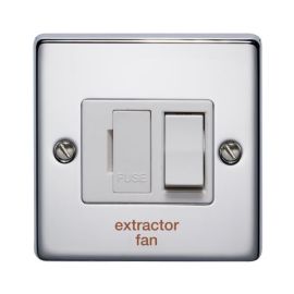 Crabtree 4832/HPC/EF Raised Polished Chrome 13A 2 Pole 'extractor fan' Switched Fused Spur Unit - White Switch/Insert