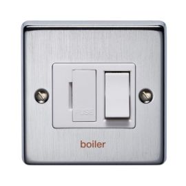 Crabtree 4832/SC/BO Raised Satin Chrome 13A 2 Pole 'boiler' Switched Fused Spur Unit - White Switch/Insert