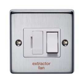 Crabtree 4832/SC/EF Raised Satin Chrome 13A 2 Pole 'extractor fan' Switched Fused Spur Unit - White Switch/Insert