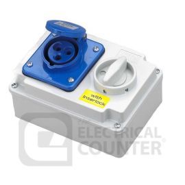 Deligo ILS240-32  Blue Industrial Three Pin Socket & Interlocking Switch IP44 32A 240V