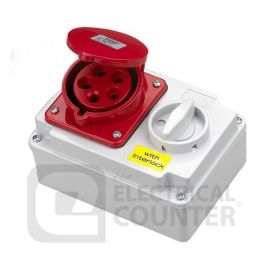 Deligo ILS415-32  Red Industrial Five Pin Socket & Interlocking Switch IP44 32A 415V