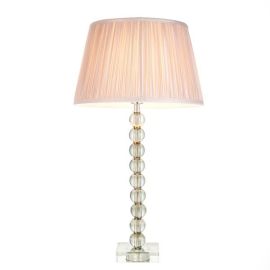 Endon Lighting 100343 Adelie & Freya Grey Green Crystal 7W E14 12-Inch Dusky Pink Silk Shade Table Lamp