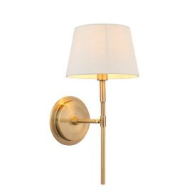Endon Lighting 103355 Rennes & Cici Antique Brass 6W E14 8-Inch Ivory Fabric Shade Dimmable Wall Light image