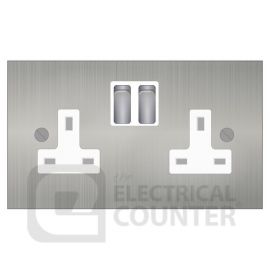 Forbes & Lomax DS13M/SS Stainless Steel 2 Gang 13A Switched Socket - White Insert