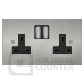 Forbes & Lomax DS13M/SS/B Stainless Steel 2 Gang 13A Switched Socket - Black Insert image