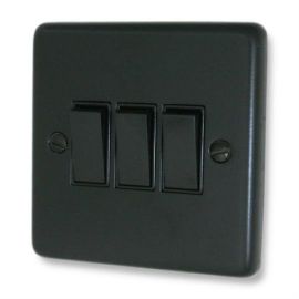 G and H Electrical CFB3B Contour Flat Black 3 Gang Black Light Switch image