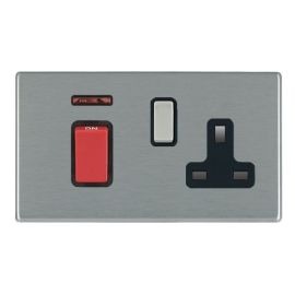 Hamilton 74C45SS1SS-B Hartland CFX Screwless Satin Steel 45A Red Switch 13A Switched Socket Neon Cooker Unit - Black Insert