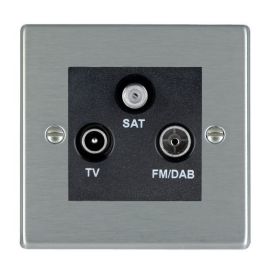 Hamilton 74DTRIDB Hartland Satin Steel 1x Coaxial TV 1x DAB 1x SAT Non-Isolated 1in/3out Triplexer - Black Insert image