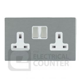 Hamilton 84CSS2SS-W Sheer CFX Satin Steel 2 Gang 13A Double Pole Switched Socket - White Insert image