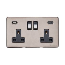 Heritage Brass C-XAP.750.BK-USB Vintage Aged Pewter 2 Gang 13A 1x USB-A 1x USB-C 3.1A Switched Socket image