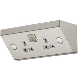 Knightsbridge SKR008 Stainless Steel IP20 2 Gang 13A 2 Pole Mounting Switched Socket - Grey Insert image