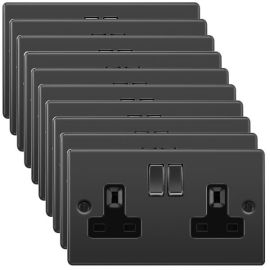 Matrix 10 Pack MT2GSKTBCB Black Chrome 2 Gang 13A Switched Socket (10 Pack, 4.50 each) image