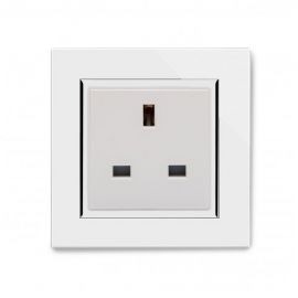 White 13A Single Unswitched Plug Socket with Chrome Trim