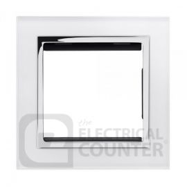 White 2 Gang 50x50mm Module Plate with Chrome Trim and Glass Surround