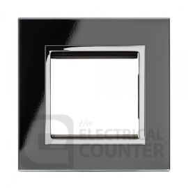 Black 2 Gang 50x50mm Module Plate with Chrome Trim and Glass Surround