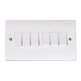 Click CCA105 Curva White Plastic 6 Gang 10AX 2 Way Plate Switch image