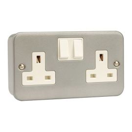 Click CL036 Essentials Metal Clad 2 Gang 13A 2 Pole Switched Socket Outlet image