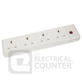 White 13A 4 Gang Trailing Socket with Neon image