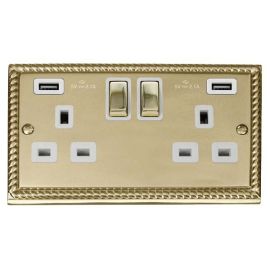 Click GCBR580WH Deco Georgian Style Ingot 2 Gang 13A 2x USB-A 4.2A Switched Socket - White Insert image