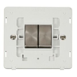 Click SIN412PWBS Brushed Steel Definity Ingot 2 Gang 10AX 2 Way Plate Switch Insert - White Insert image