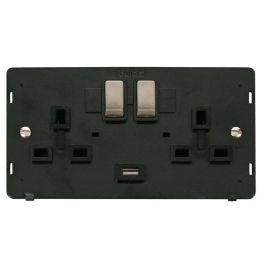Click SIN570BKBS Brushed Steel Definity Ingot 2 Gang 13A 1x 2.1A USB-A Switched Socket Insert - Black Insert image