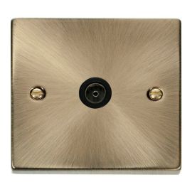 Click VPAB065BK Deco Antique Brass 1 Gang Non-Isolated Co-Axial Socket - Black Insert image