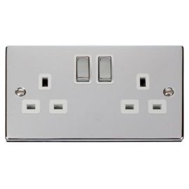 Click VPCH536WH Deco Polished Chrome Ingot 2 Gang 13A 2 Pole Switched Socket - White Insert image