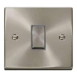 Click VPSC411GY Deco Satin Chrome Ingot 1 Gang 10AX 2 Way Plate Switch - Grey Insert image
