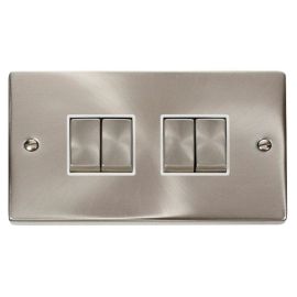 Click VPSC414WH Deco Satin Chrome Ingot 4 Gang 10AX 2 Way Plate Switch - White Insert image